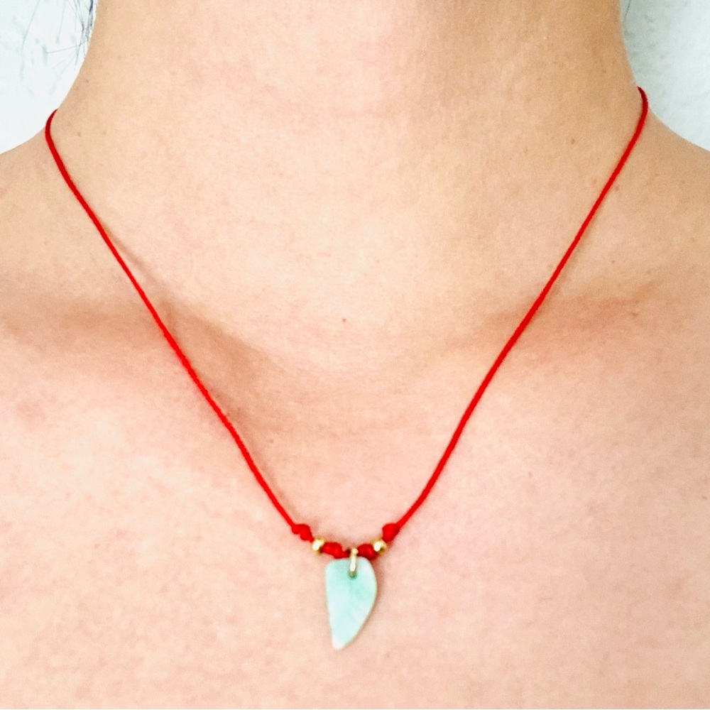 Modern Chinese Jadeite Leaf with Red or Black Cord Necklace
